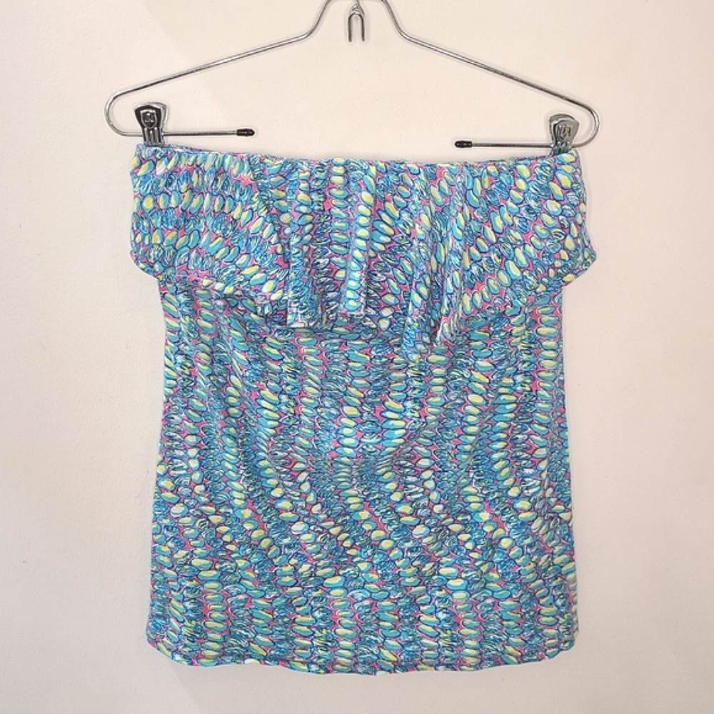 Lilly Pulitzer 100% Cotton Wiley Strapless Top in Blue Multi Clam Jam Sz M - Picture 5 of 12